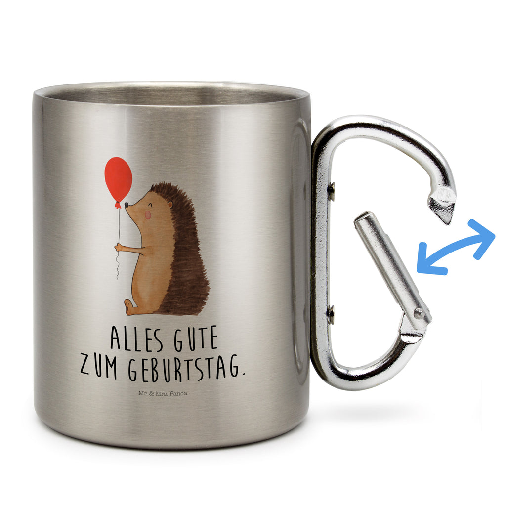 Edelstahlbecher Igel mit Luftballon Edelstahltasse, Karabiner, Edelstahlbecher, Outdoor, Camping, Tasse, Becher, Tiermotive, Gute Laune, lustige Sprüche, Tiere, Igel, Geburtstag, Herzlichen Glückwunsch, Glückwunsch, Geburtstagskind, Ballon, Happy Birthday