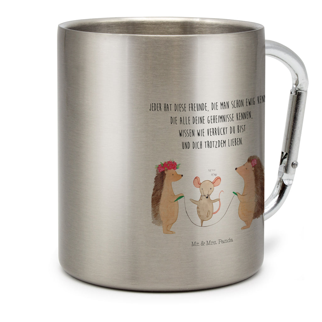 Edelstahlbecher Igel Seilhüpfen Edelstahltasse, Karabiner, Edelstahlbecher, Outdoor, Camping, Tasse, Becher, Tiermotive, Gute Laune, lustige Sprüche, Tiere, Igel, Maus, Seilspringen, Seilhüpfen, Kinder, Kindergarten