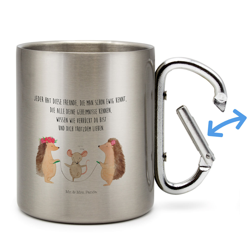 Edelstahlbecher Igel Seilhüpfen Edelstahltasse, Karabiner, Edelstahlbecher, Outdoor, Camping, Tasse, Becher, Tiermotive, Gute Laune, lustige Sprüche, Tiere, Igel, Maus, Seilspringen, Seilhüpfen, Kinder, Kindergarten