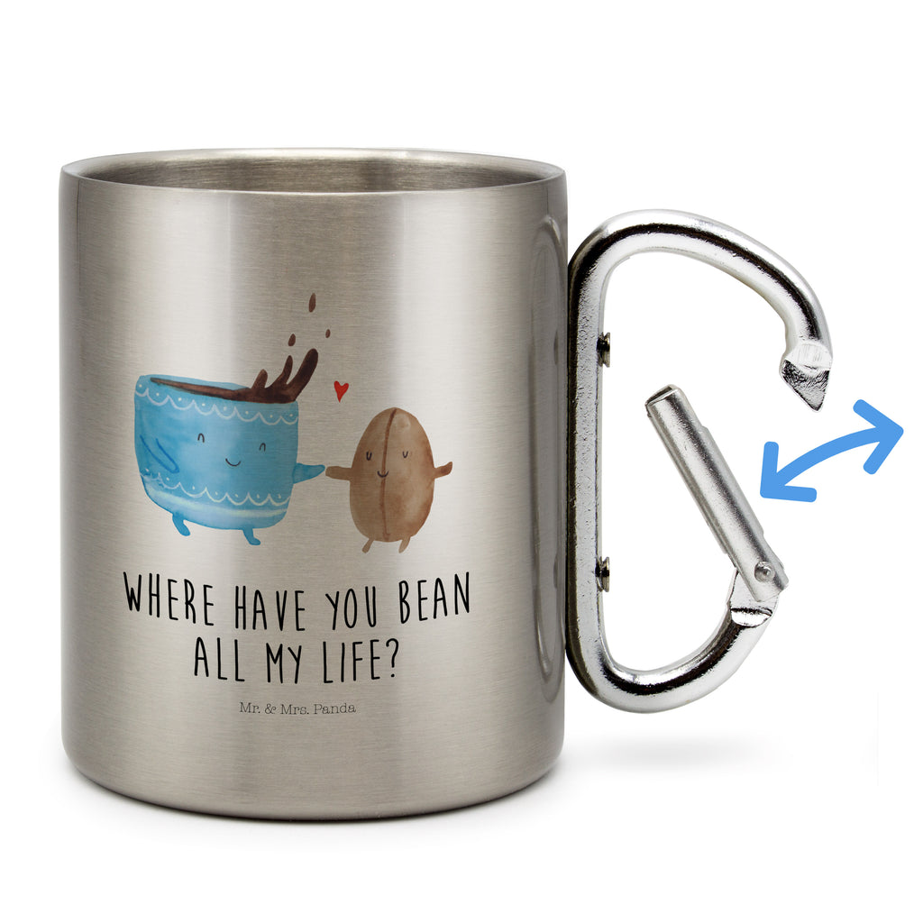 Edelstahlbecher Kaffee Bohne Edelstahltasse, Karabiner, Edelstahlbecher, Outdoor, Camping, Tasse, Becher, Tiermotive, Gute Laune, lustige Sprüche, Tiere, Kaffee, Kaffeebohne, Genuss, Zufriedenheit, Glück