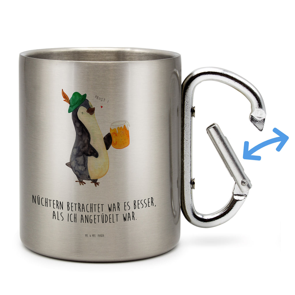 Edelstahlbecher Pinguin Bier Edelstahltasse, Karabiner, Edelstahlbecher, Outdoor, Camping, Tasse, Becher, Pinguin, Pinguine, Bier, Oktoberfest