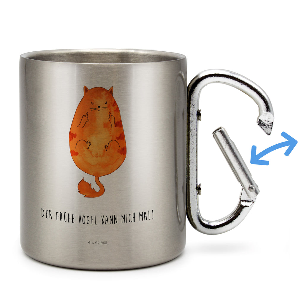 Edelstahlbecher Katze Frühaufsteher Edelstahltasse, Karabiner, Edelstahlbecher, Outdoor, Camping, Tasse, Becher, Katze, Katzenmotiv, Katzenfan, Katzendeko, Katzenfreund, Katzenliebhaber, Katzenprodukte, Katzenartikel, Katzenaccessoires, Katzensouvenirs, Katzenliebhaberprodukte, Katzenmotive, Der frühe Vogel kann mich mal, Morgenmuffel, Frühaufsteher, Kaffee, Katzen, Kater, Mietze