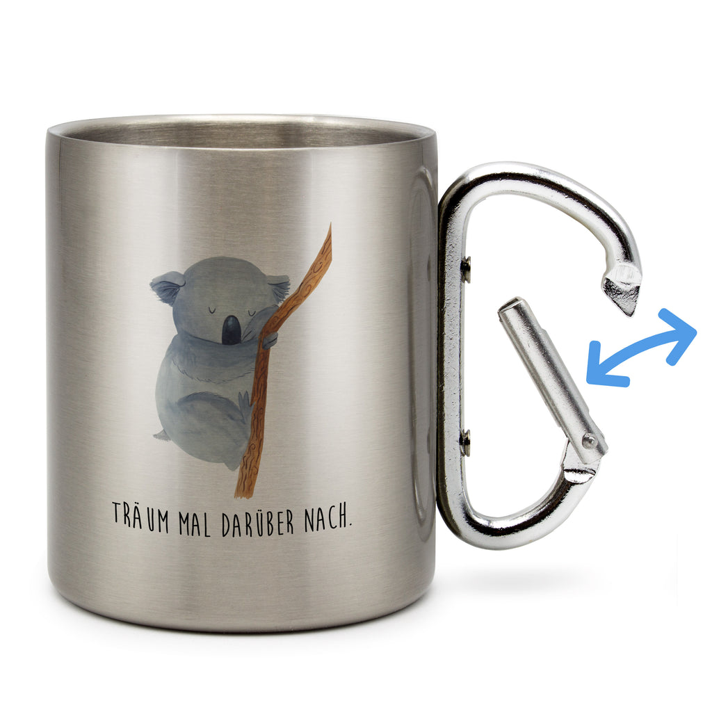 Edelstahlbecher Koalabär Edelstahltasse, Karabiner, Edelstahlbecher, Outdoor, Camping, Tasse, Becher, Tiermotive, Gute Laune, lustige Sprüche, Tiere, Koala, träumen, Traum, schlafen, Schlafzimmer, Traumland, Bär, Koalabär