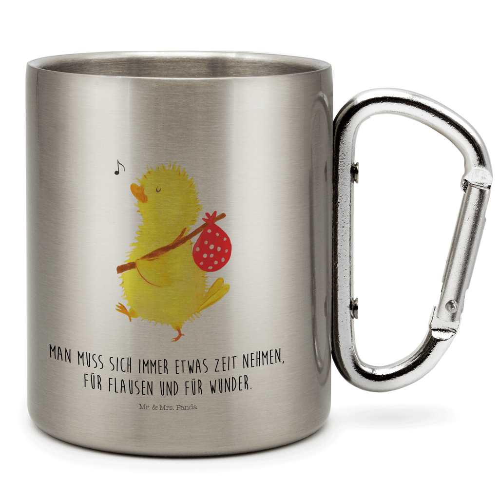 Edelstahlbecher Küken Wanderer Edelstahltasse, Karabiner, Edelstahlbecher, Outdoor, Camping, Tasse, Becher, Ostern, Osterhase, Ostergeschenke, Osternest, Osterdeko, Geschenk zu Ostern, Küken, Osterei, Ostereier, Ei, Frühlingsgefühle, Freude, Grüße, liebe Grüße, Frohe Ostern, Ostergrüße, Flausen, Wunder, Reisen, Weltenbummler, Zeit, Zeitmanagement, Backpacker