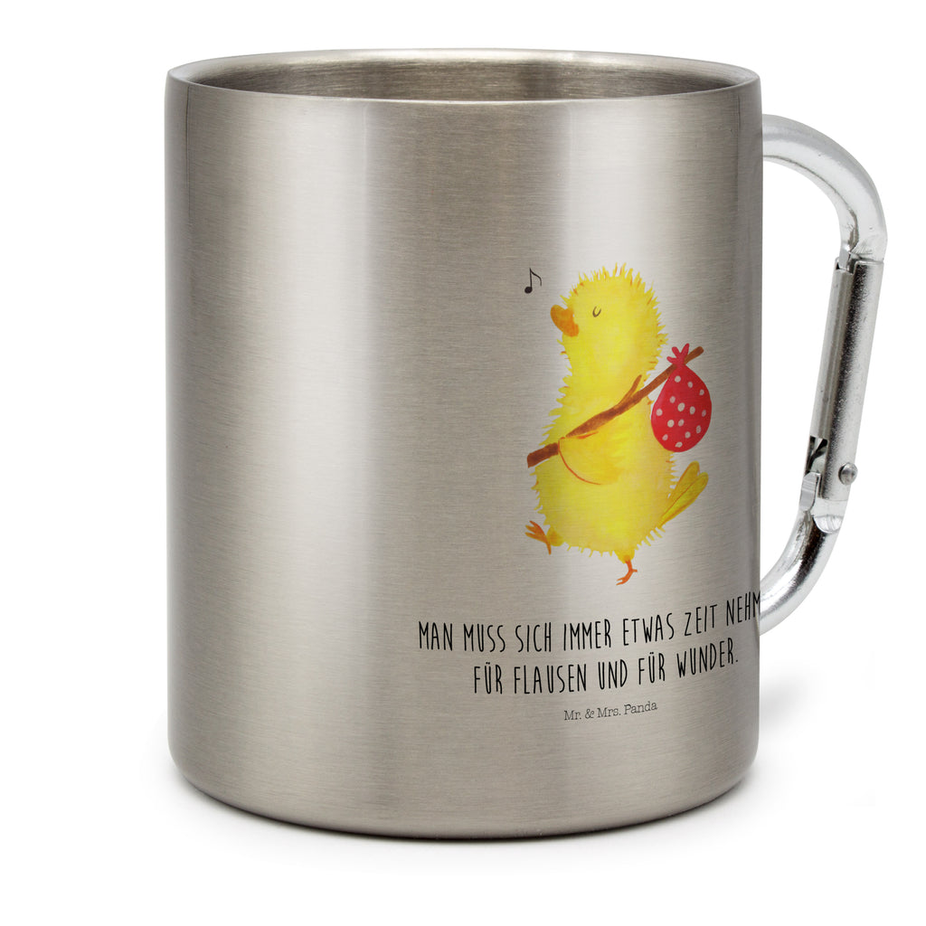 Edelstahlbecher Küken Wanderer Edelstahltasse, Karabiner, Edelstahlbecher, Outdoor, Camping, Tasse, Becher, Ostern, Osterhase, Ostergeschenke, Osternest, Osterdeko, Geschenk zu Ostern, Küken, Osterei, Ostereier, Ei, Frühlingsgefühle, Freude, Grüße, liebe Grüße, Frohe Ostern, Ostergrüße, Flausen, Wunder, Reisen, Weltenbummler, Zeit, Zeitmanagement, Backpacker