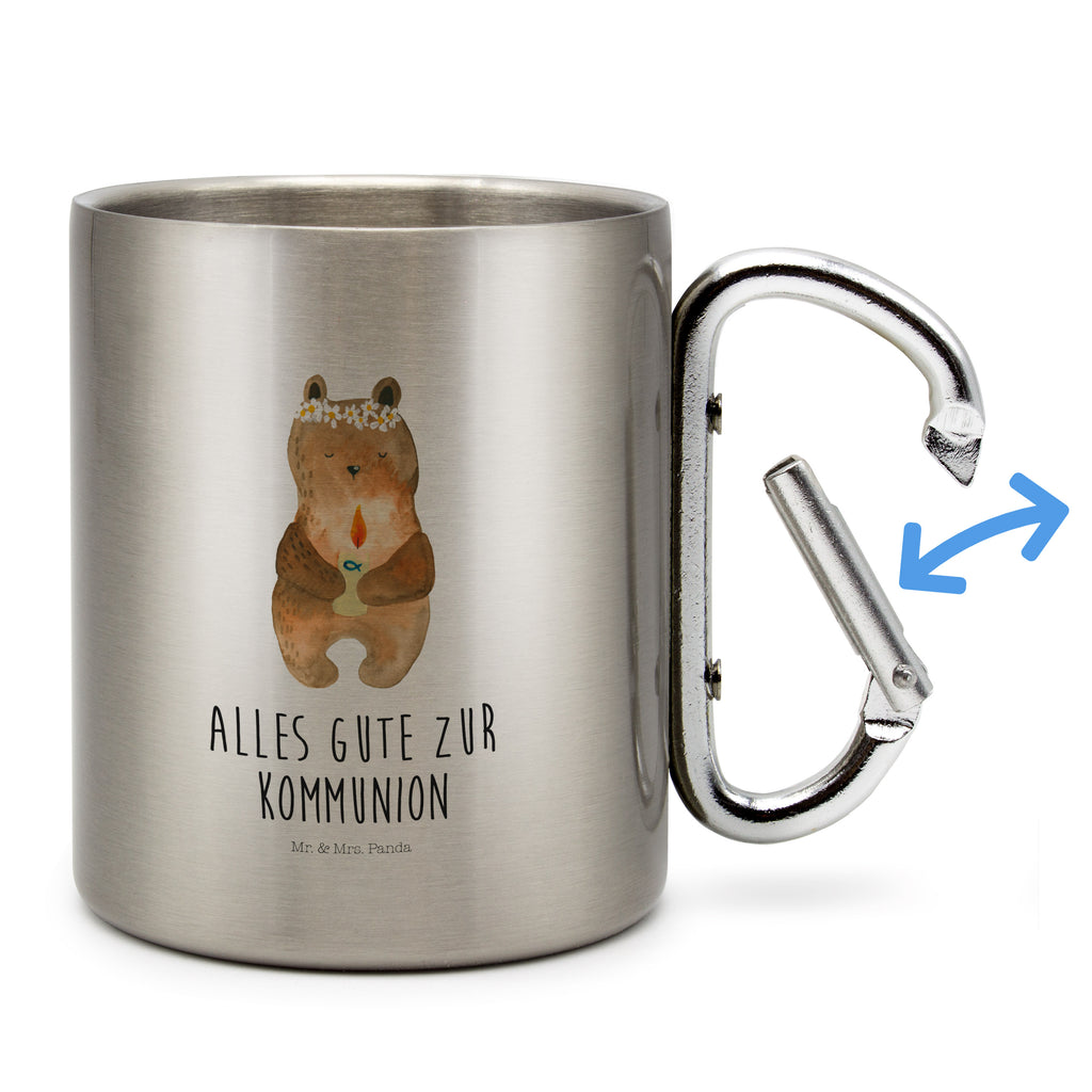 Edelstahlbecher Kommunion-Bär Edelstahltasse, Karabiner, Edelstahlbecher, Outdoor, Camping, Tasse, Becher, Bär, Teddy, Teddybär, Kommunion, Gottes Segen, Taufkerze, katholisch