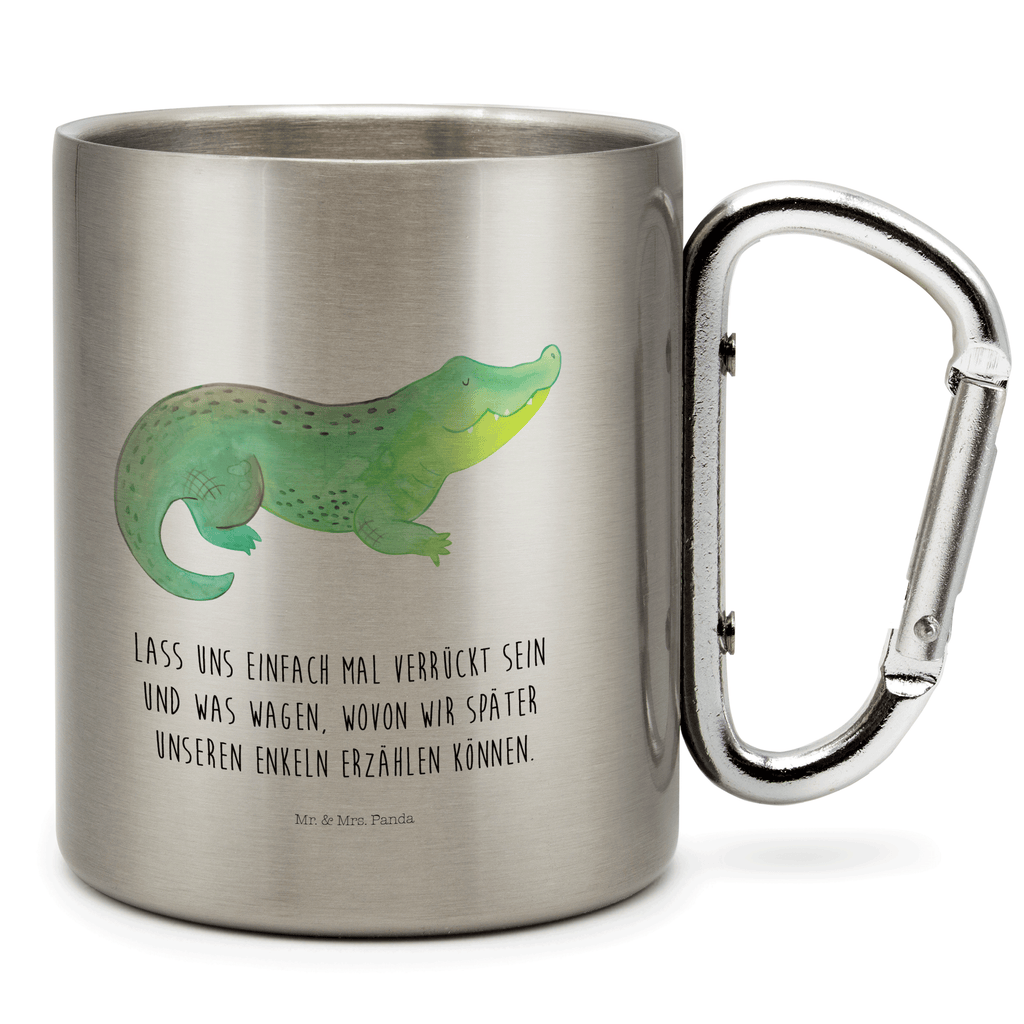 Edelstahlbecher Krokodil Edelstahltasse, Karabiner, Edelstahlbecher, Outdoor, Camping, Tasse, Becher, Meerestiere, Meer, Urlaub, Krokodil, Krokodile, verrückt sein, spontan sein, Abenteuerlust, Reiselust, Freundin, beste Freundin, Lieblingsmensch