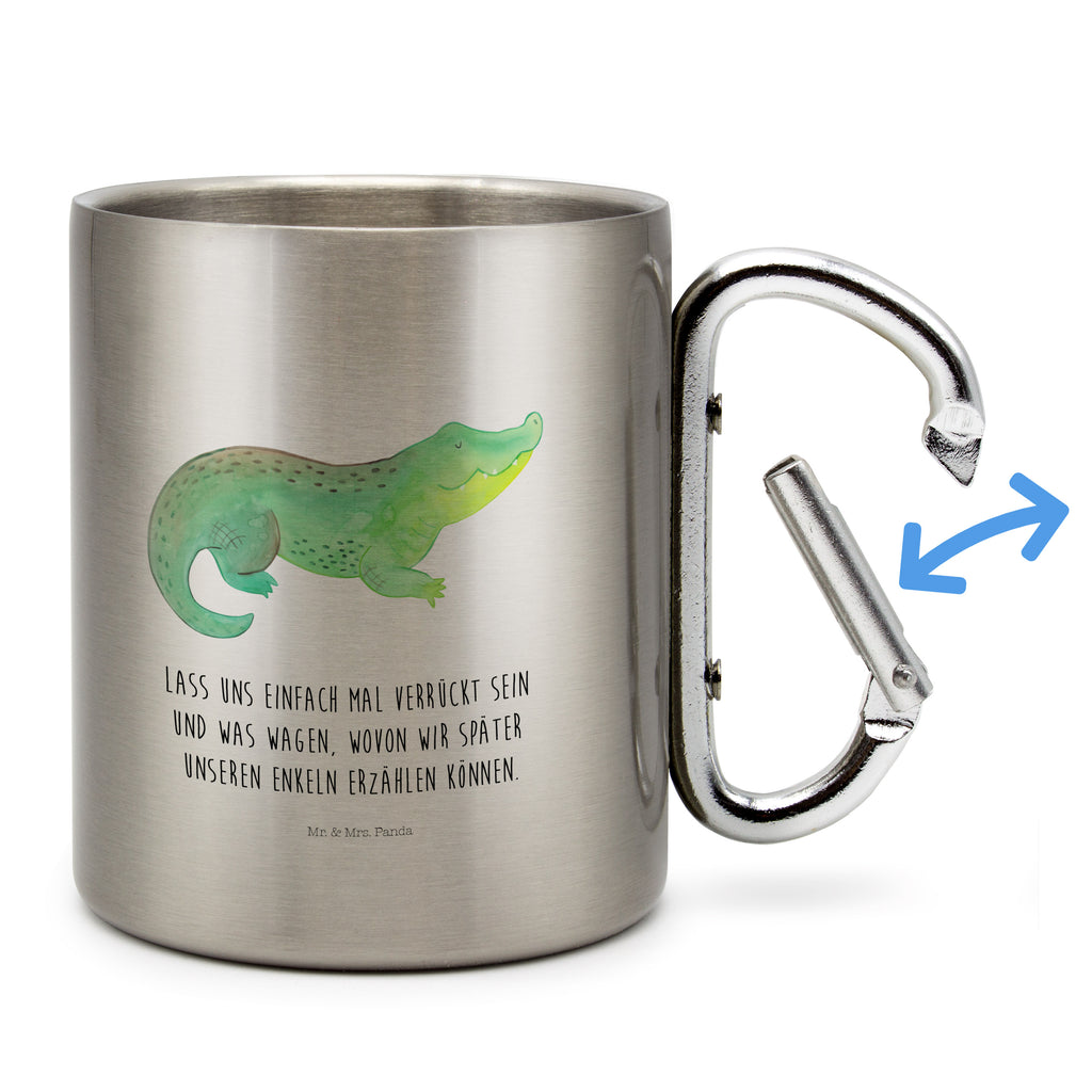 Edelstahlbecher Krokodil Edelstahltasse, Karabiner, Edelstahlbecher, Outdoor, Camping, Tasse, Becher, Meerestiere, Meer, Urlaub, Krokodil, Krokodile, verrückt sein, spontan sein, Abenteuerlust, Reiselust, Freundin, beste Freundin, Lieblingsmensch