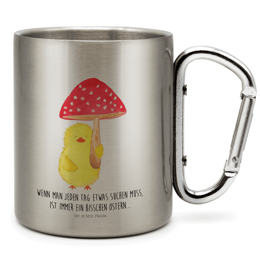 Edelstahlbecher Küken Fliegenpilz Edelstahltasse, Karabiner, Edelstahlbecher, Outdoor, Camping, Tasse, Becher, Ostern, Osterhase, Ostergeschenke, Osternest, Osterdeko, Geschenk zu Ostern, Küken, Fliegenpilz, Glückspilz, Frohe Ostern, Ostergrüße