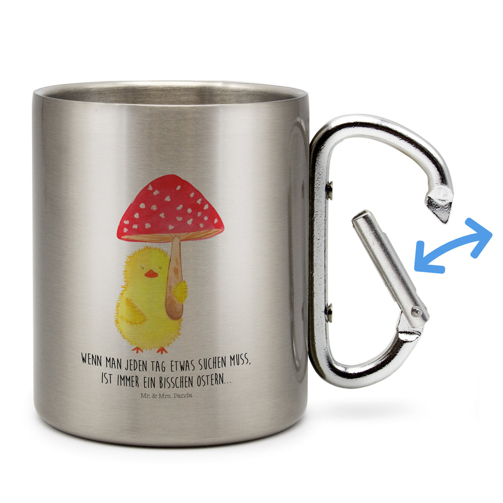 Edelstahlbecher Küken Fliegenpilz Edelstahltasse, Karabiner, Edelstahlbecher, Outdoor, Camping, Tasse, Becher, Ostern, Osterhase, Ostergeschenke, Osternest, Osterdeko, Geschenk zu Ostern, Küken, Fliegenpilz, Glückspilz, Frohe Ostern, Ostergrüße