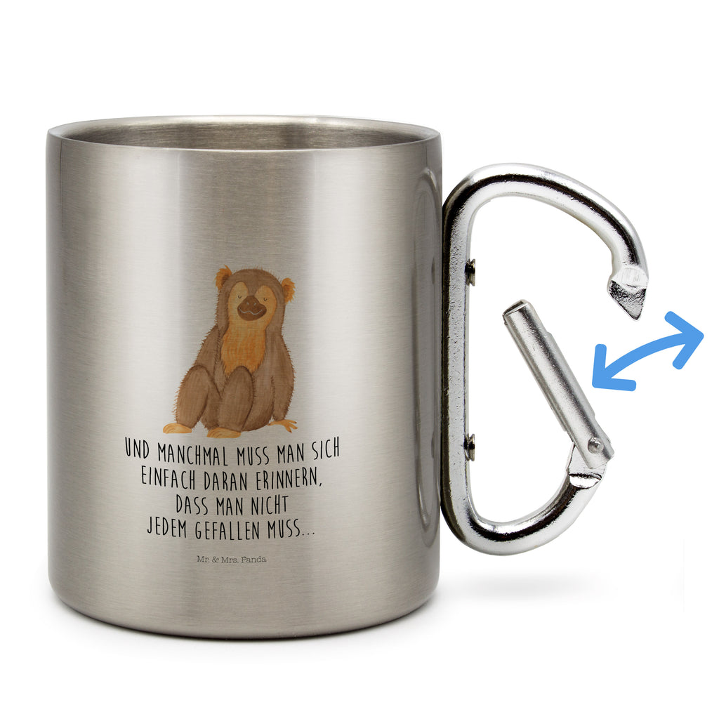 Edelstahlbecher Affe Edelstahltasse, Karabiner, Edelstahlbecher, Outdoor, Camping, Tasse, Becher, Afrika, Wildtiere, Affe, Äffchen, Affen, Selbstliebe, Respekt, Motivation, Selbstachtung, Liebe, Selbstbewusstsein, Selfcare