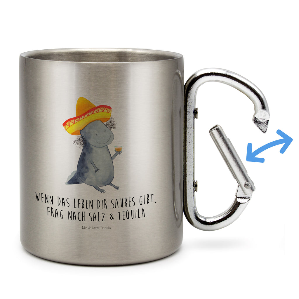 Edelstahlbecher Axolotl Tequila Edelstahltasse, Karabiner, Edelstahlbecher, Outdoor, Camping, Tasse, Becher, Axolotl, Molch, Mexico, Mexiko, Sombrero, Zitrone, Tequila, Motivation, Spruch, Schwanzlurch, Lurch, Lurche, Axolot, Feuerdrache, Feuersalamander