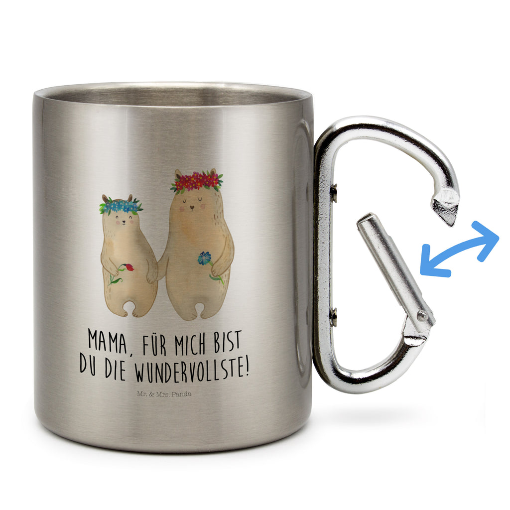 Edelstahlbecher Bären mit Blumenkranz Edelstahltasse, Karabiner, Edelstahlbecher, Outdoor, Camping, Tasse, Becher, Familie, Vatertag, Muttertag, Bruder, Schwester, Mama, Papa, Oma, Opa, Bär, Bären, Mutter, Mutti, Mami, Lieblingsmensch, Lieblingsmama, beste Mutter, weltbeste Mama, Geschenk Mama. Muttertag, Tochter, Kind, Kinder, Töchter, Family, Vorbild