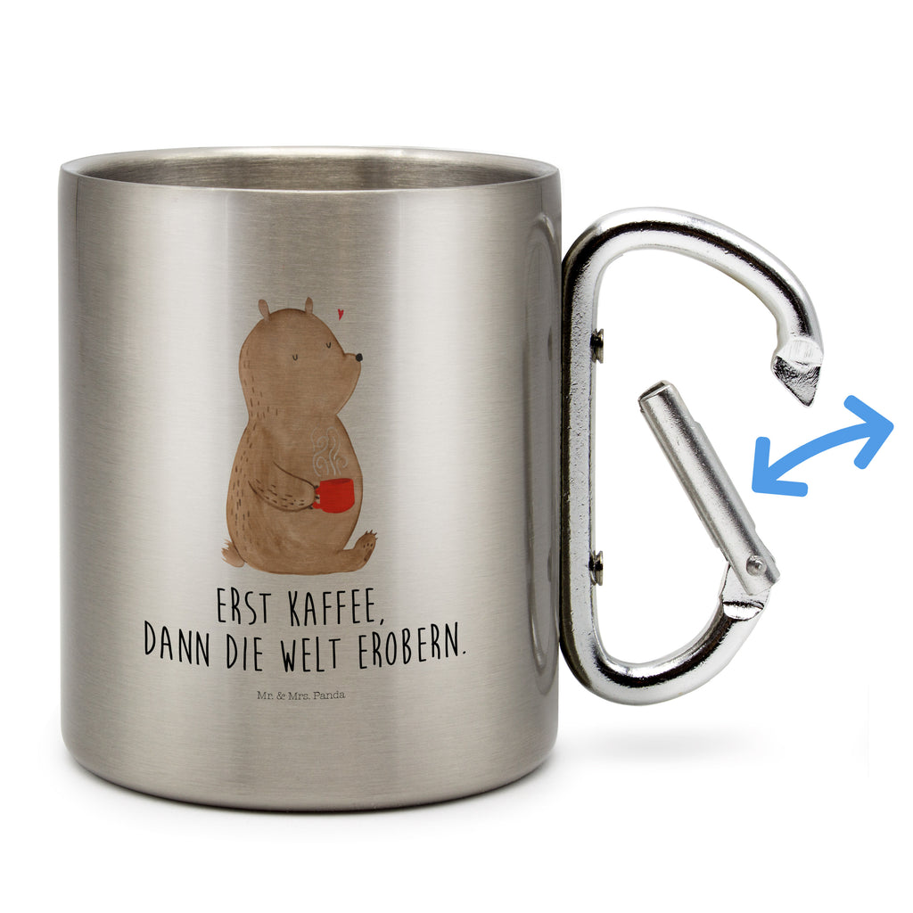 Edelstahlbecher Bär Kaffee Edelstahltasse, Karabiner, Edelstahlbecher, Outdoor, Camping, Tasse, Becher, Bär, Teddy, Teddybär, Kaffee, Coffee, Bären, guten Morgen, Morgenroutine, Welt erobern, Welt retten, Motivation
