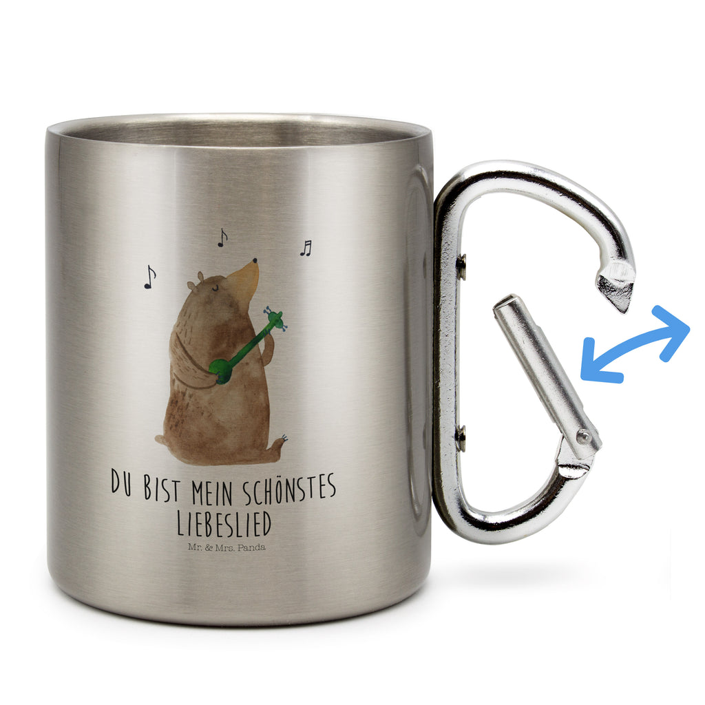 Edelstahlbecher Bär Lied Edelstahltasse, Karabiner, Edelstahlbecher, Outdoor, Camping, Tasse, Becher, Bär, Teddy, Teddybär, Bärchen, Bear, Liebeslied, Lied, Song, Valentinstag, Valentine, Geschenk, Partner, Liebe, Freundin, Frau, Herz, Spruch