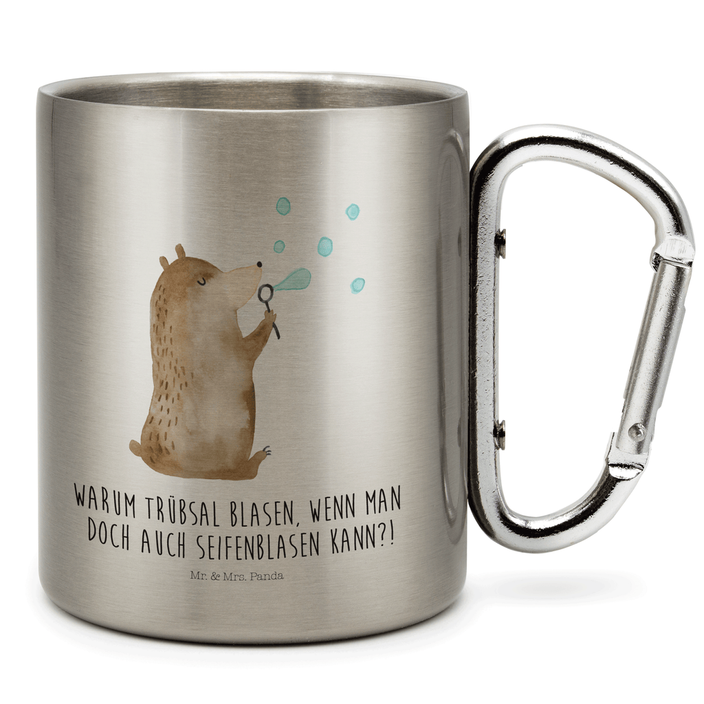 Edelstahlbecher Bär Seifenblasen Edelstahltasse, Karabiner, Edelstahlbecher, Outdoor, Camping, Tasse, Becher, Bär, Teddy, Teddybär, Seifenblasen Bär Lustig Sein Glücklich Traurig Happy