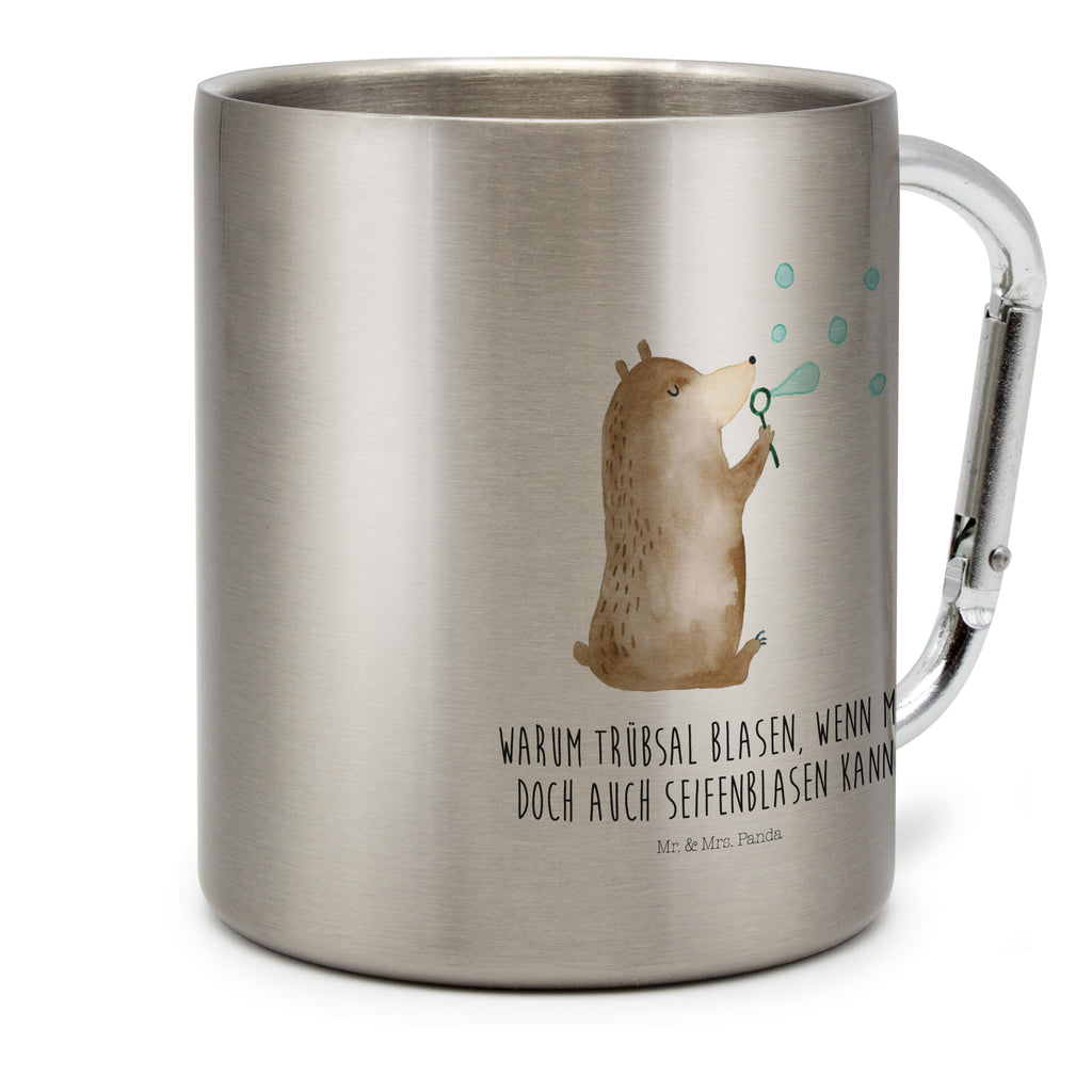 Edelstahlbecher Bär Seifenblasen Edelstahltasse, Karabiner, Edelstahlbecher, Outdoor, Camping, Tasse, Becher, Bär, Teddy, Teddybär, Seifenblasen Bär Lustig Sein Glücklich Traurig Happy