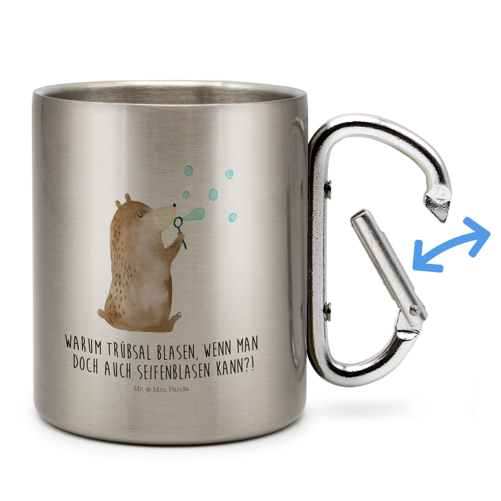 Edelstahlbecher Bär Seifenblasen Edelstahltasse, Karabiner, Edelstahlbecher, Outdoor, Camping, Tasse, Becher, Bär, Teddy, Teddybär, Seifenblasen Bär Lustig Sein Glücklich Traurig Happy