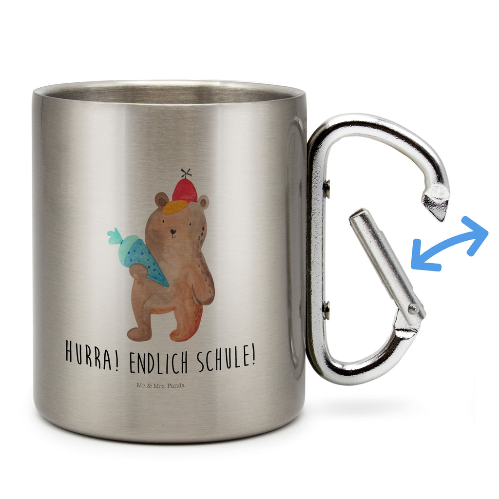 Edelstahlbecher Bär mit Schultüte Edelstahltasse, Karabiner, Edelstahlbecher, Outdoor, Camping, Tasse, Becher, Bär, Teddy, Teddybär, Bär Motiv, Schultüte, Erster Schultag Geschenk, Einschulung Geschenk, Schule Geschenk, Grundschule, Schulanfang, Schulbeginn