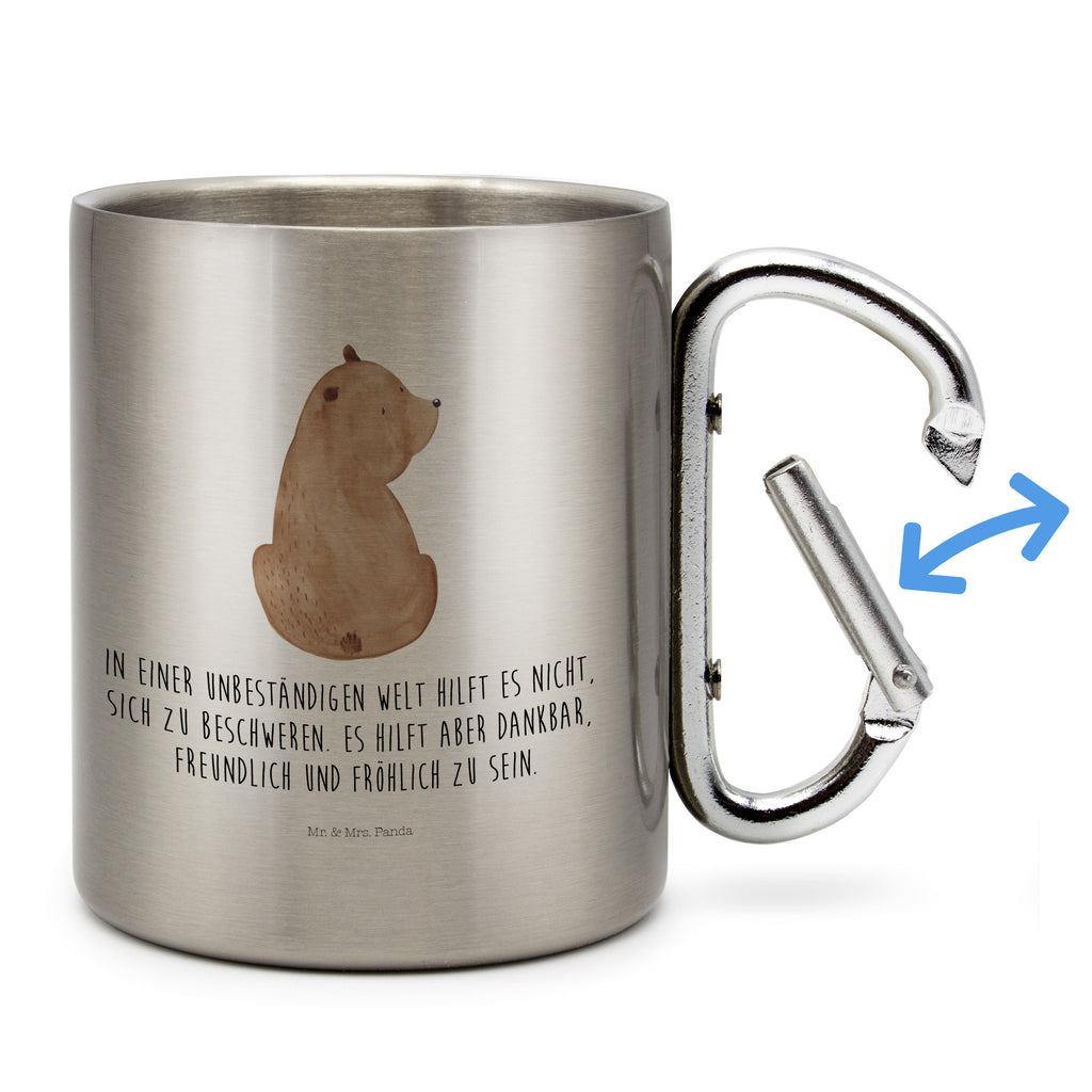 Edelstahlbecher Bär Schulterblick Edelstahltasse, Karabiner, Edelstahlbecher, Outdoor, Camping, Tasse, Becher, Bär, Teddy, Teddybär, Selbstachtung, Weltansicht, Motivation, Bären, Bärenliebe, Weisheit
