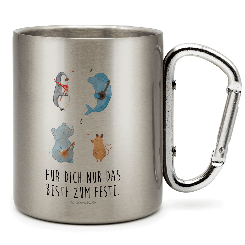 Edelstahlbecher Big Band Edelstahltasse, Karabiner, Edelstahlbecher, Outdoor, Camping, Tasse, Becher, Tiermotive, Gute Laune, lustige Sprüche, Tiere, Hund, Pinguin, Maus, Elefant, Delfin, Gitarre, Band, Triangel, Musikanten, Musik