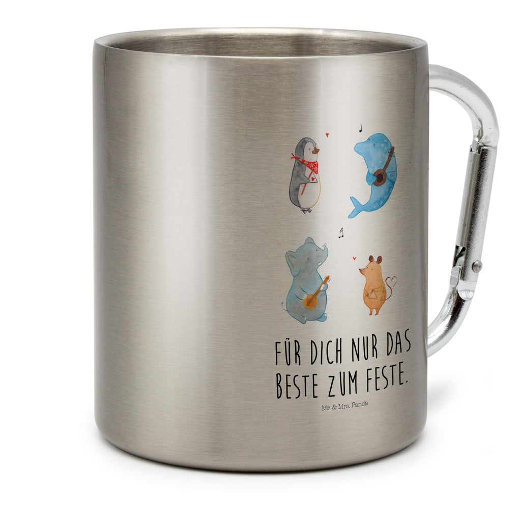 Edelstahlbecher Big Band Edelstahltasse, Karabiner, Edelstahlbecher, Outdoor, Camping, Tasse, Becher, Tiermotive, Gute Laune, lustige Sprüche, Tiere, Hund, Pinguin, Maus, Elefant, Delfin, Gitarre, Band, Triangel, Musikanten, Musik