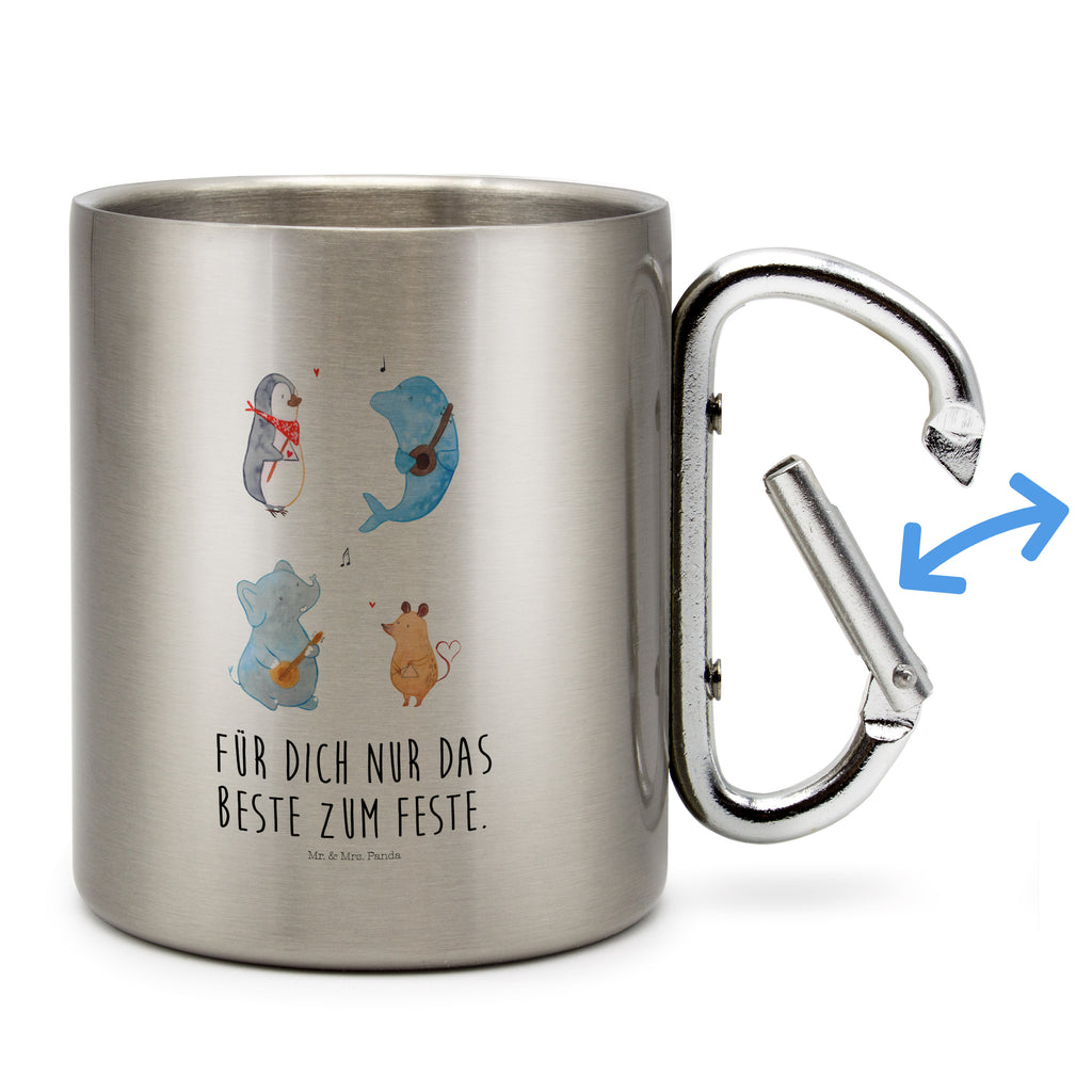 Edelstahlbecher Big Band Edelstahltasse, Karabiner, Edelstahlbecher, Outdoor, Camping, Tasse, Becher, Tiermotive, Gute Laune, lustige Sprüche, Tiere, Hund, Pinguin, Maus, Elefant, Delfin, Gitarre, Band, Triangel, Musikanten, Musik