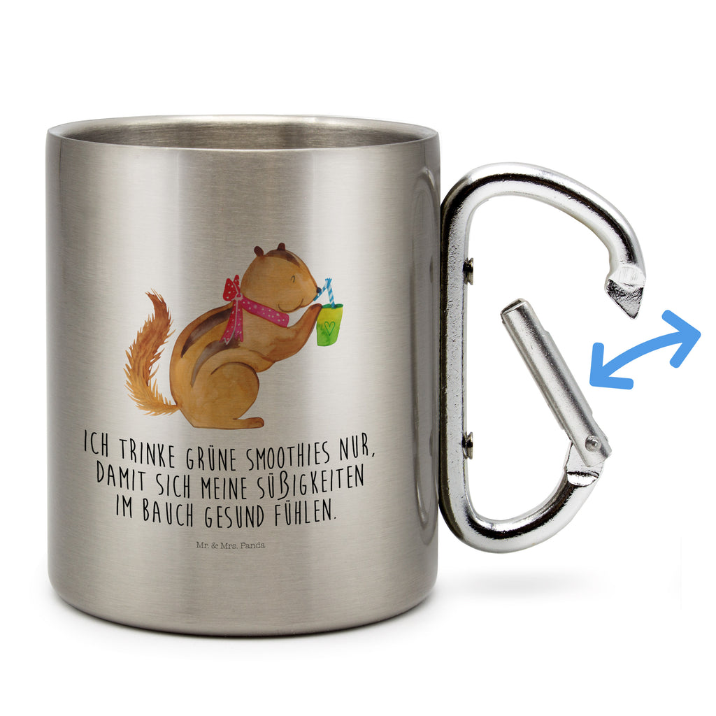 Edelstahlbecher Eichhörnchen Smoothie Edelstahltasse, Karabiner, Edelstahlbecher, Outdoor, Camping, Tasse, Becher, Tiermotive, Gute Laune, lustige Sprüche, Tiere, Green Smoothies, Diät, Abnehmen, Streifenhörnchen, Eichhörnchen