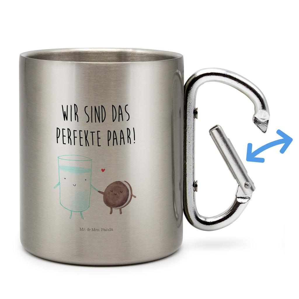Edelstahlbecher Milch & Keks Edelstahltasse, Karabiner, Edelstahlbecher, Outdoor, Camping, Tasse, Becher, Tiermotive, Gute Laune, lustige Sprüche, Tiere, Milk, Cookie, Milch, Keks, Kekse, Kaffee, Einladung Frühstück, Motiv süß, romantisch, perfektes Paar