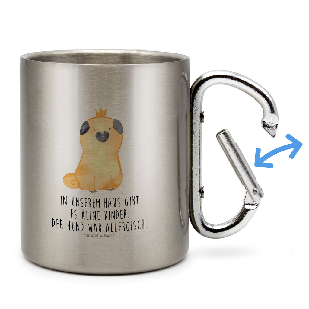 Edelstahlbecher Mops Krone Edelstahltasse, Karabiner, Edelstahlbecher, Outdoor, Camping, Tasse, Becher, Hund, Hundemotiv, Haustier, Hunderasse, Tierliebhaber, Hundebesitzer, Sprüche, Mops, allergisch, kinderlos, Hausregel, Hundebesitzer. Spruch, lustig