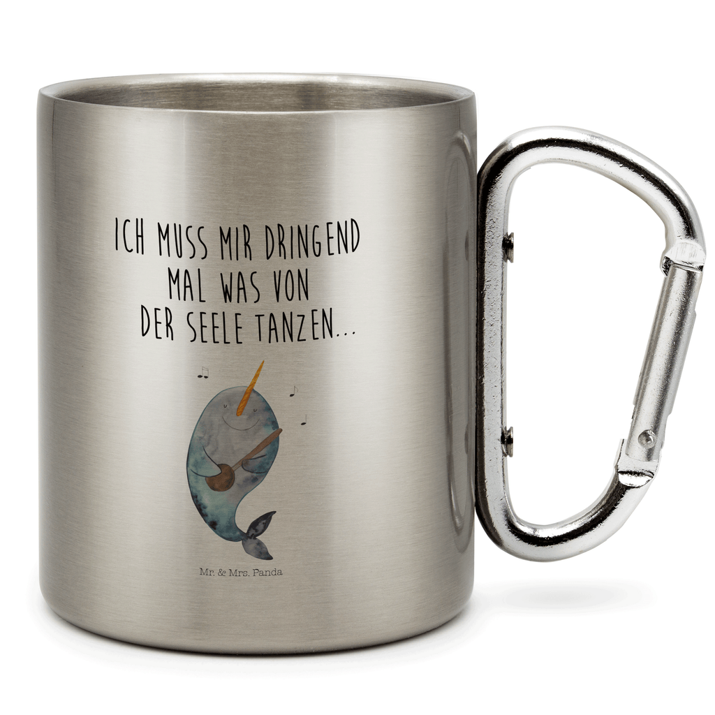 Edelstahlbecher Narwal Gitarre Edelstahltasse, Karabiner, Edelstahlbecher, Outdoor, Camping, Tasse, Becher, Meerestiere, Meer, Urlaub, Narwal, Wal, Tanzen, Probleme, Problemlösung, Frust, Gespräche, Gitarre