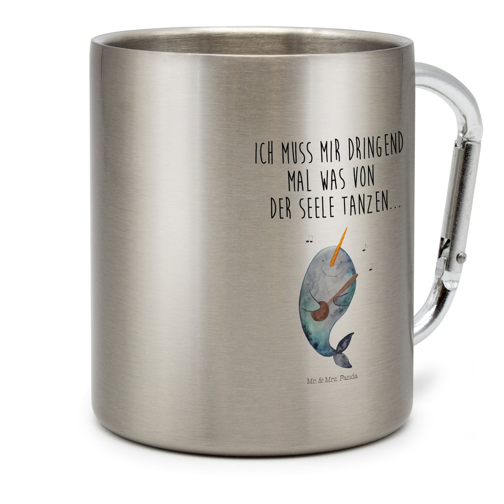 Edelstahlbecher Narwal Gitarre Edelstahltasse, Karabiner, Edelstahlbecher, Outdoor, Camping, Tasse, Becher, Meerestiere, Meer, Urlaub, Narwal, Wal, Tanzen, Probleme, Problemlösung, Frust, Gespräche, Gitarre