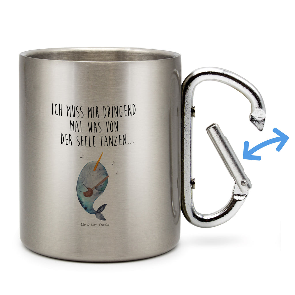 Edelstahlbecher Narwal Gitarre Edelstahltasse, Karabiner, Edelstahlbecher, Outdoor, Camping, Tasse, Becher, Meerestiere, Meer, Urlaub, Narwal, Wal, Tanzen, Probleme, Problemlösung, Frust, Gespräche, Gitarre