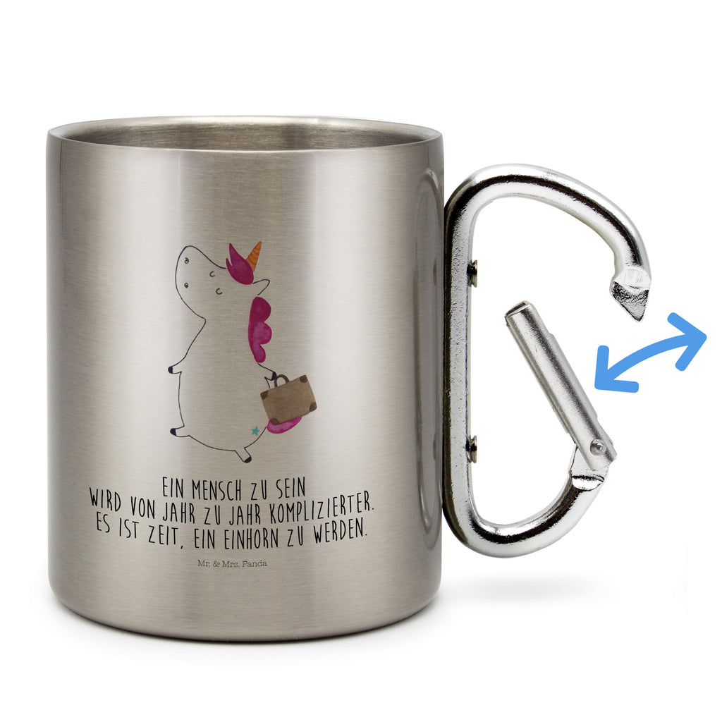 Edelstahlbecher Einhorn Koffer Edelstahltasse, Karabiner, Edelstahlbecher, Outdoor, Camping, Tasse, Becher, Einhorn, Einhörner, Einhorn Deko, Pegasus, Unicorn, unicorn, Koffer, Verreisen, Reise, Gepäck, Abenteuer, Erwachsen, Kind, albern, Spaß, lustig, witzig