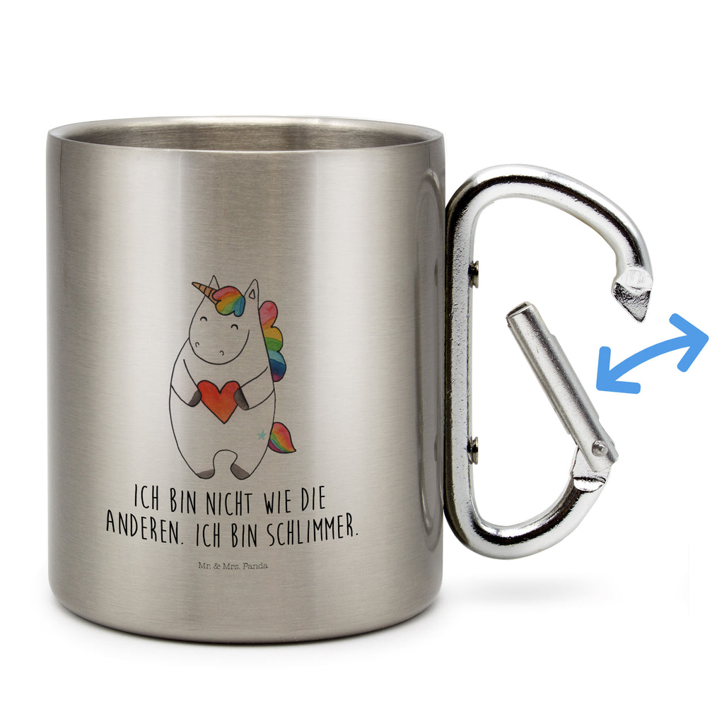 Edelstahlbecher Einhorn Herz Edelstahltasse, Karabiner, Edelstahlbecher, Outdoor, Camping, Tasse, Becher, Einhorn, Einhörner, Einhorn Deko, Pegasus, Unicorn, Herz, schlimm, böse, witzig, lustig, Freundin, anders, bunt