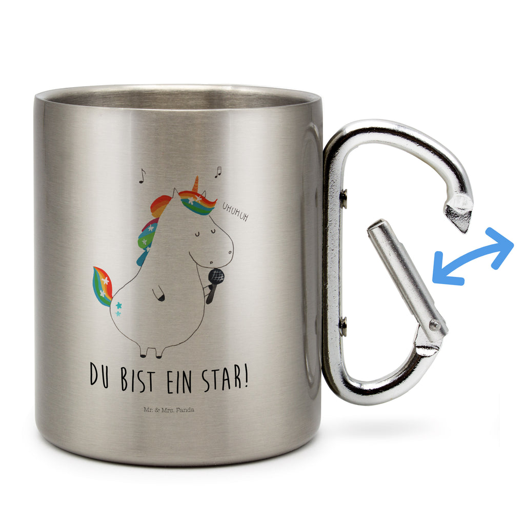 Edelstahlbecher Einhorn Sänger Edelstahltasse, Karabiner, Edelstahlbecher, Outdoor, Camping, Tasse, Becher, Einhorn, Einhörner, Einhorn Deko, Pegasus, Unicorn, Glitzer, Konfetti, Party, Geburtstag, Feier, Fest, Disco, Sängerin, Sänger, Freundin