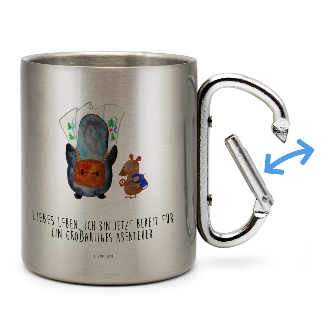Edelstahlbecher Pinguin & Maus Wanderer Edelstahltasse, Karabiner, Edelstahlbecher, Outdoor, Camping, Tasse, Becher, Pinguin, Pinguine, Abenteurer, Abenteuer, Roadtrip, Ausflug, Wanderlust, wandern