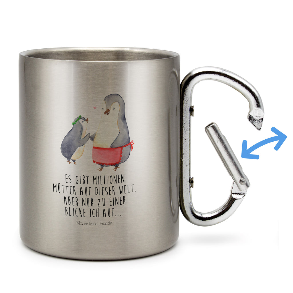 Edelstahlbecher Pinguin mit Kind Edelstahltasse, Karabiner, Edelstahlbecher, Outdoor, Camping, Tasse, Becher, Familie, Vatertag, Muttertag, Bruder, Schwester, Mama, Papa, Oma, Opa, Geschenk, Mami, Mutti, Mutter, Geburststag
