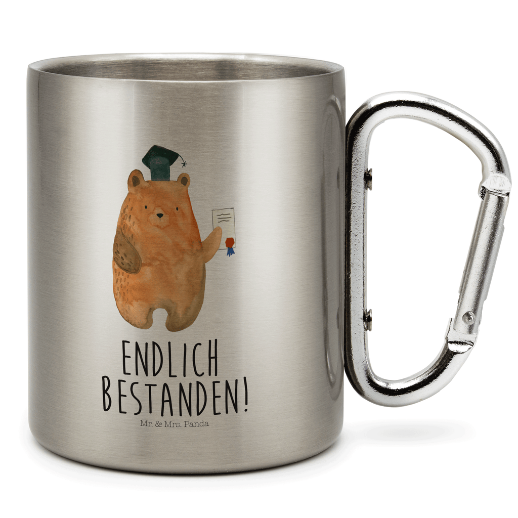 Edelstahlbecher Prüfungsbär Edelstahltasse, Karabiner, Edelstahlbecher, Outdoor, Camping, Tasse, Becher, Bär, Teddy, Teddybär, Abitur, Prüfungen, Prüfung bestanden, Abschluss, Zeugnis, Abschlusszeugnis