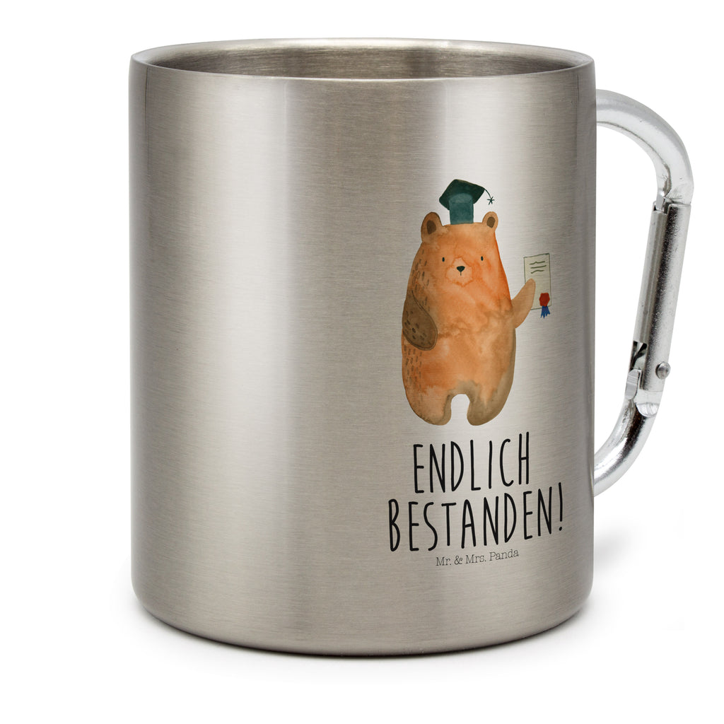 Edelstahlbecher Prüfungsbär Edelstahltasse, Karabiner, Edelstahlbecher, Outdoor, Camping, Tasse, Becher, Bär, Teddy, Teddybär, Abitur, Prüfungen, Prüfung bestanden, Abschluss, Zeugnis, Abschlusszeugnis