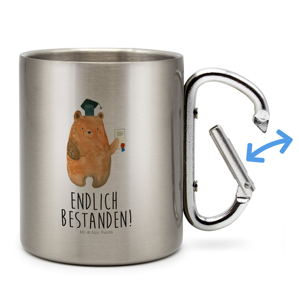 Edelstahlbecher Prüfungsbär Edelstahltasse, Karabiner, Edelstahlbecher, Outdoor, Camping, Tasse, Becher, Bär, Teddy, Teddybär, Abitur, Prüfungen, Prüfung bestanden, Abschluss, Zeugnis, Abschlusszeugnis