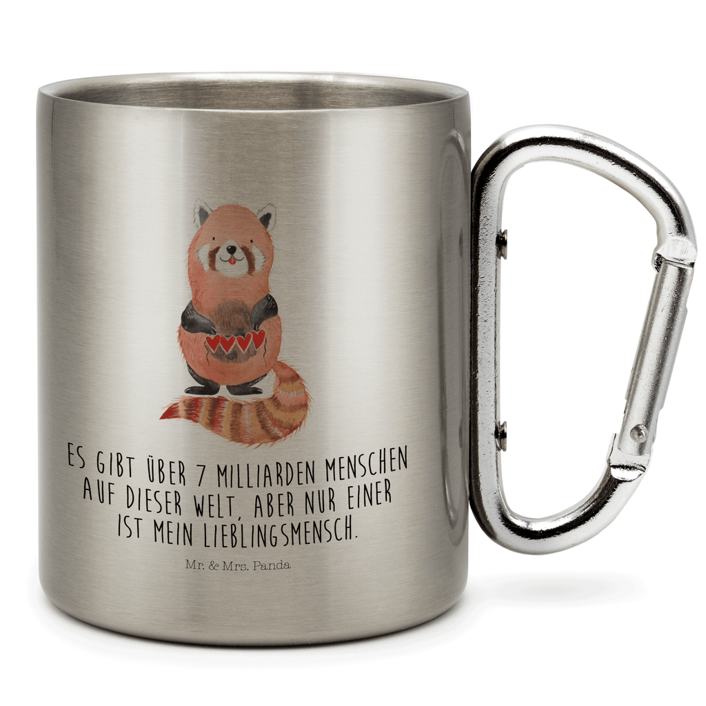 Edelstahlbecher Roter Panda Edelstahltasse, Karabiner, Edelstahlbecher, Outdoor, Camping, Tasse, Becher, Tiermotive, Gute Laune, lustige Sprüche, Tiere, Panda, Liebe, Rot, Herz, Liebling, Lieblingsmensch