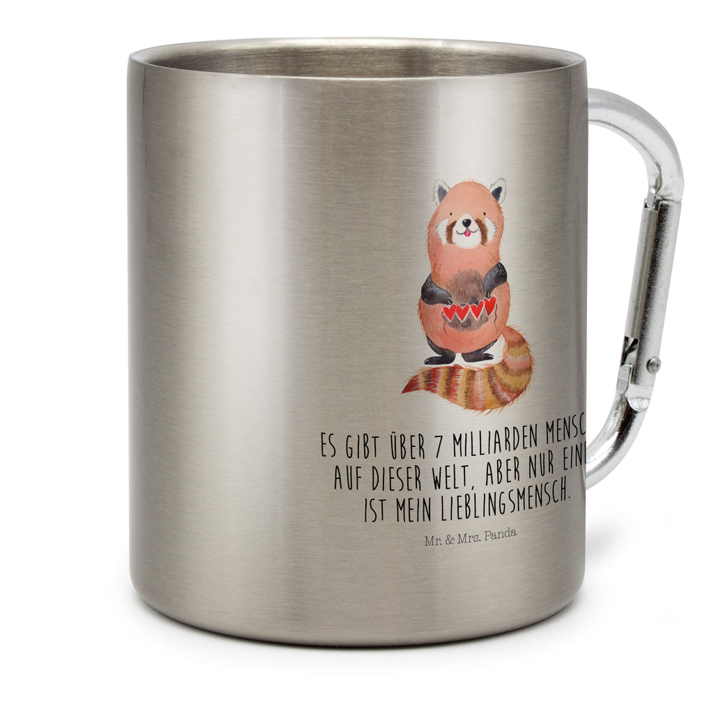 Edelstahlbecher Roter Panda Edelstahltasse, Karabiner, Edelstahlbecher, Outdoor, Camping, Tasse, Becher, Tiermotive, Gute Laune, lustige Sprüche, Tiere, Panda, Liebe, Rot, Herz, Liebling, Lieblingsmensch