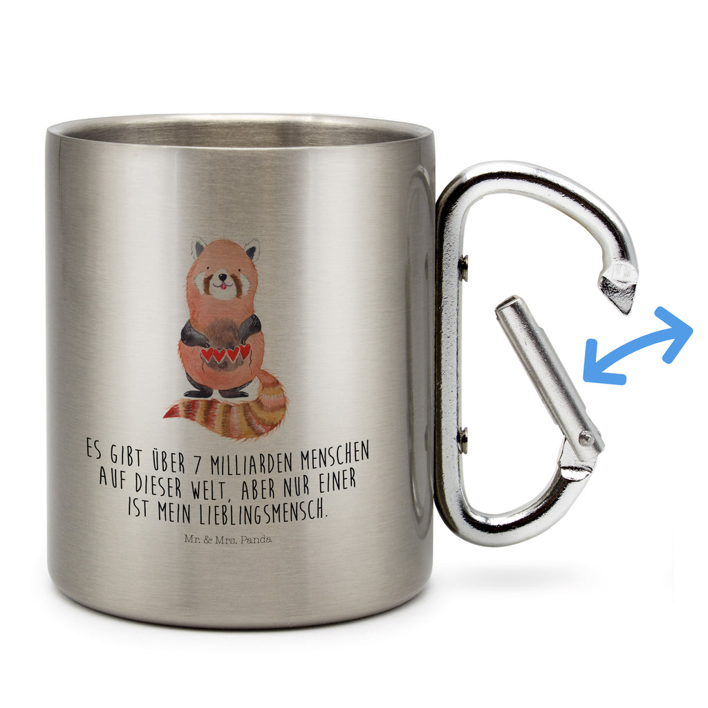 Edelstahlbecher Roter Panda Edelstahltasse, Karabiner, Edelstahlbecher, Outdoor, Camping, Tasse, Becher, Tiermotive, Gute Laune, lustige Sprüche, Tiere, Panda, Liebe, Rot, Herz, Liebling, Lieblingsmensch