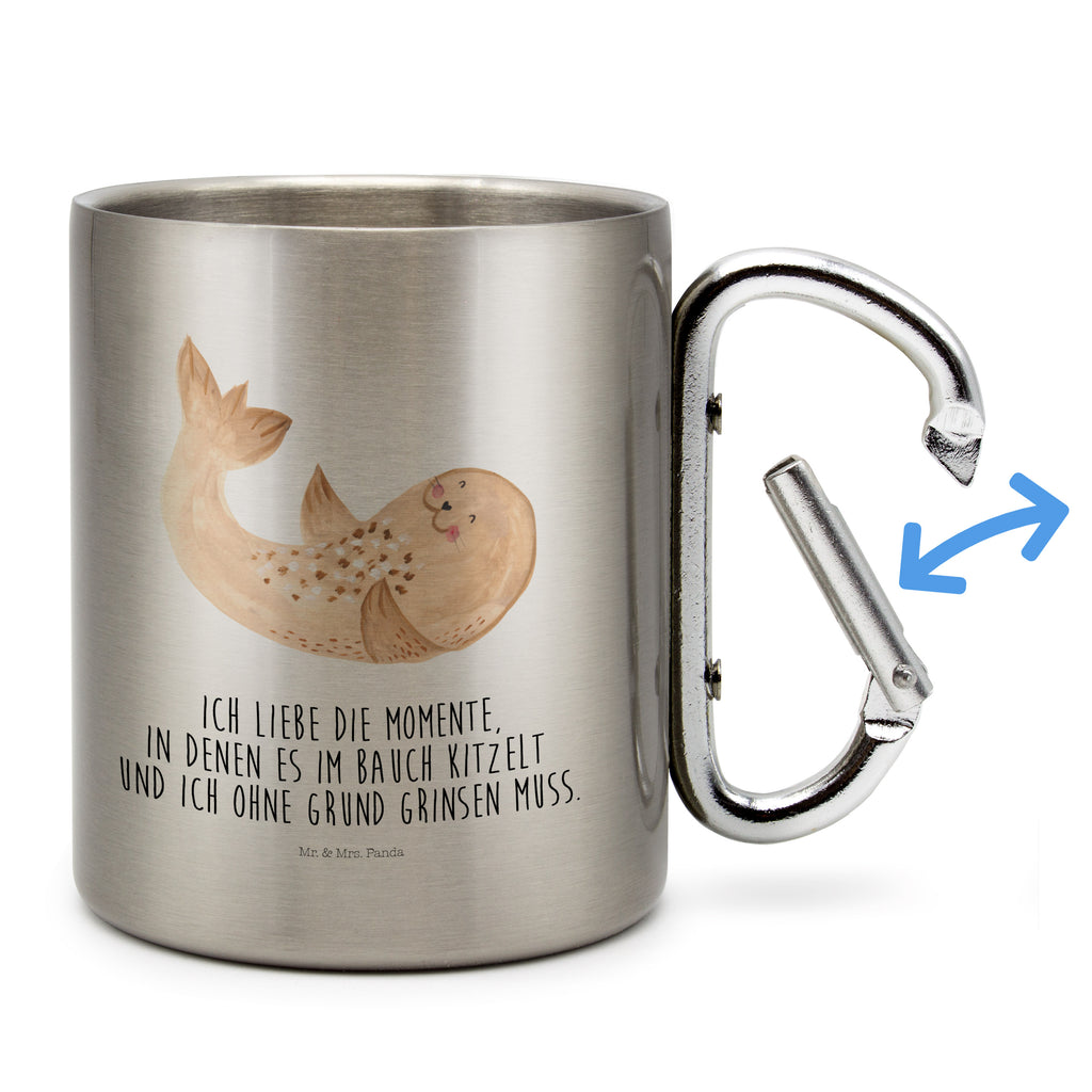 Edelstahlbecher Robbe liegend Edelstahltasse, Karabiner, Edelstahlbecher, Outdoor, Camping, Tasse, Becher, Tiermotive, Gute Laune, lustige Sprüche, Tiere, Robbe, Robben, Seehund, Strand, Meerestier, Ostsee, Nordsee, Lachen, Freude
