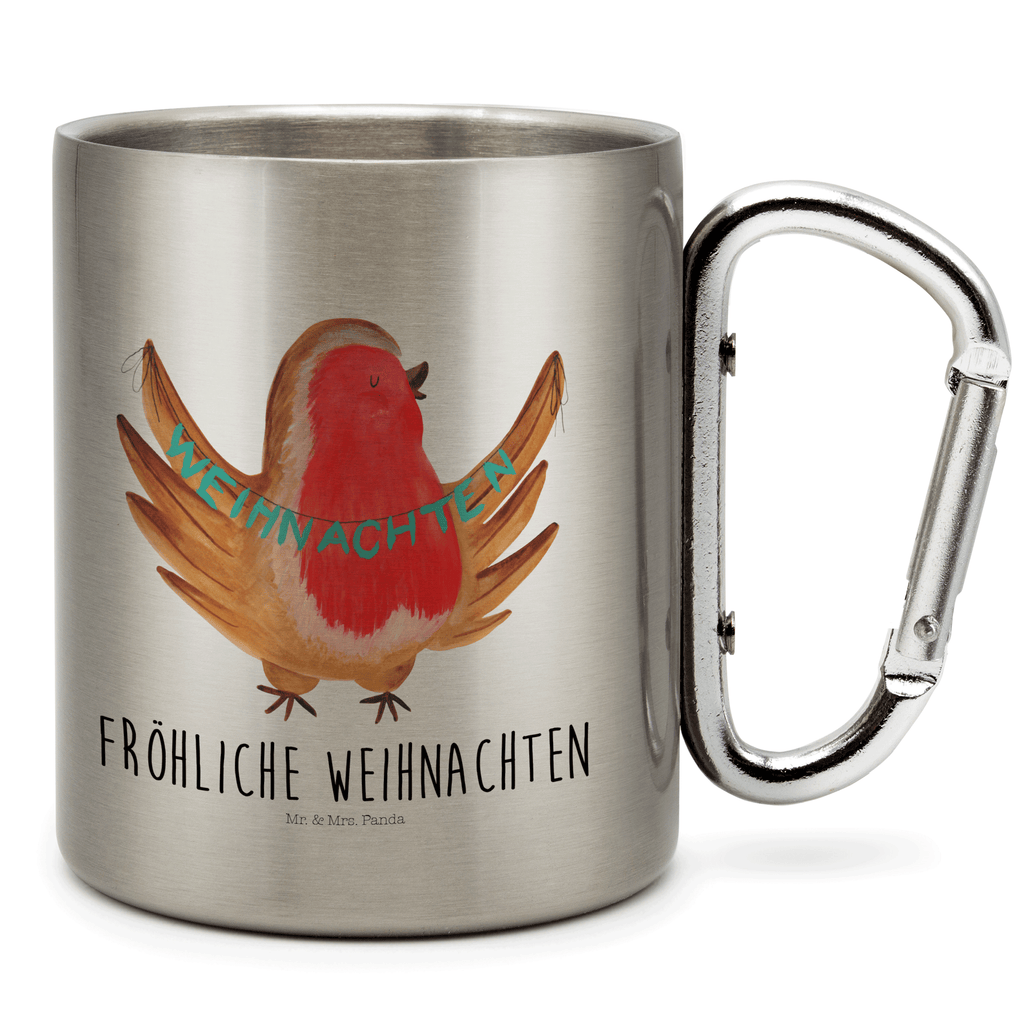 Edelstahlbecher Rotkehlchen Weihnachten Edelstahltasse, Karabiner, Edelstahlbecher, Outdoor, Camping, Tasse, Becher, Winter, Weihnachten, Weihnachtsdeko, Nikolaus, Advent, Heiligabend, Wintermotiv, Frohe Weihnachten, Weihnachtsmotiv, Weihnachtsgruß, Vogel, xmas