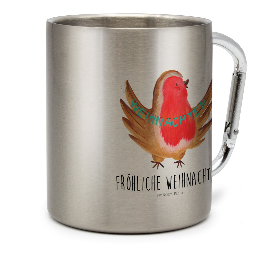 Edelstahlbecher Rotkehlchen Weihnachten Edelstahltasse, Karabiner, Edelstahlbecher, Outdoor, Camping, Tasse, Becher, Winter, Weihnachten, Weihnachtsdeko, Nikolaus, Advent, Heiligabend, Wintermotiv, Frohe Weihnachten, Weihnachtsmotiv, Weihnachtsgruß, Vogel, xmas