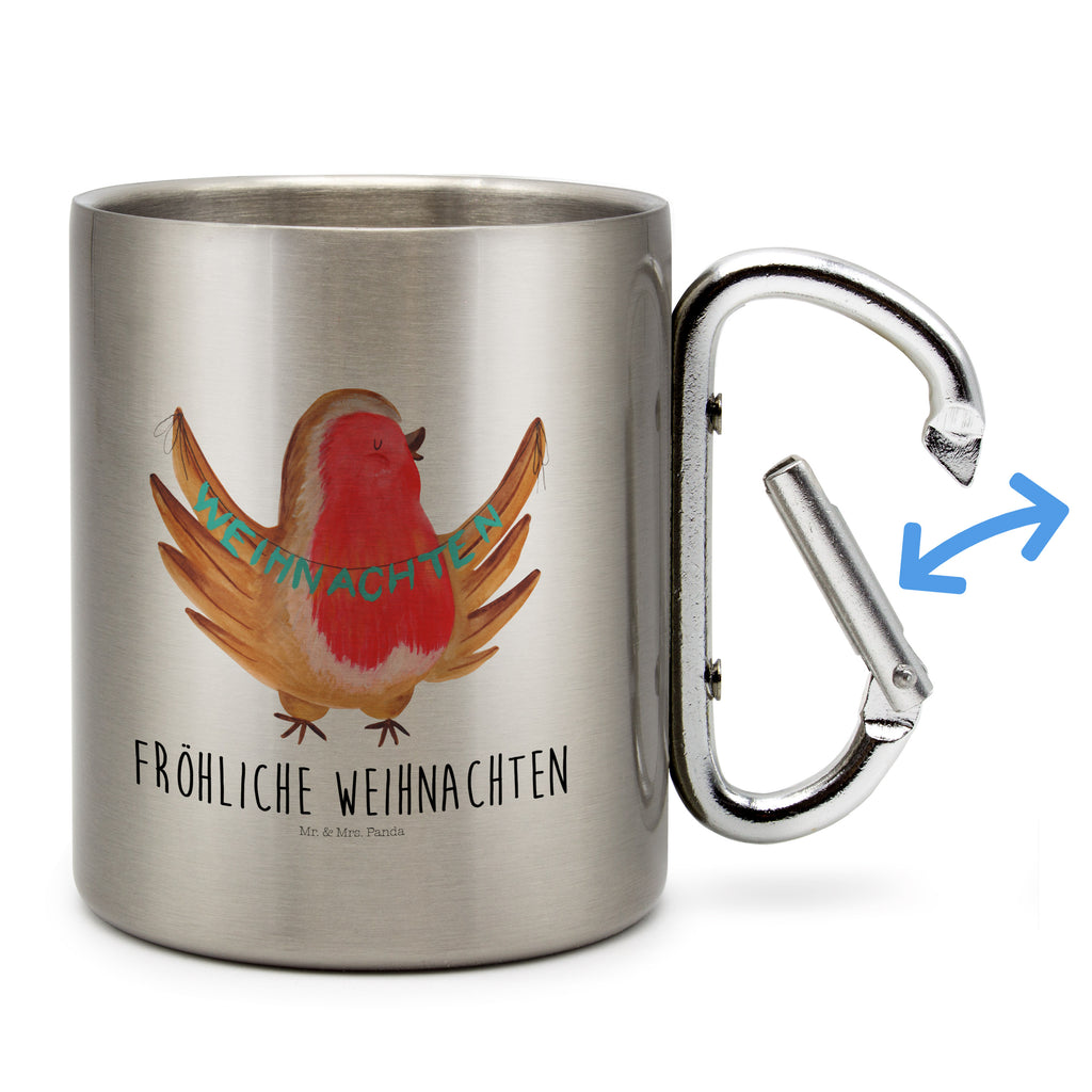 Edelstahlbecher Rotkehlchen Weihnachten Edelstahltasse, Karabiner, Edelstahlbecher, Outdoor, Camping, Tasse, Becher, Winter, Weihnachten, Weihnachtsdeko, Nikolaus, Advent, Heiligabend, Wintermotiv, Frohe Weihnachten, Weihnachtsmotiv, Weihnachtsgruß, Vogel, xmas