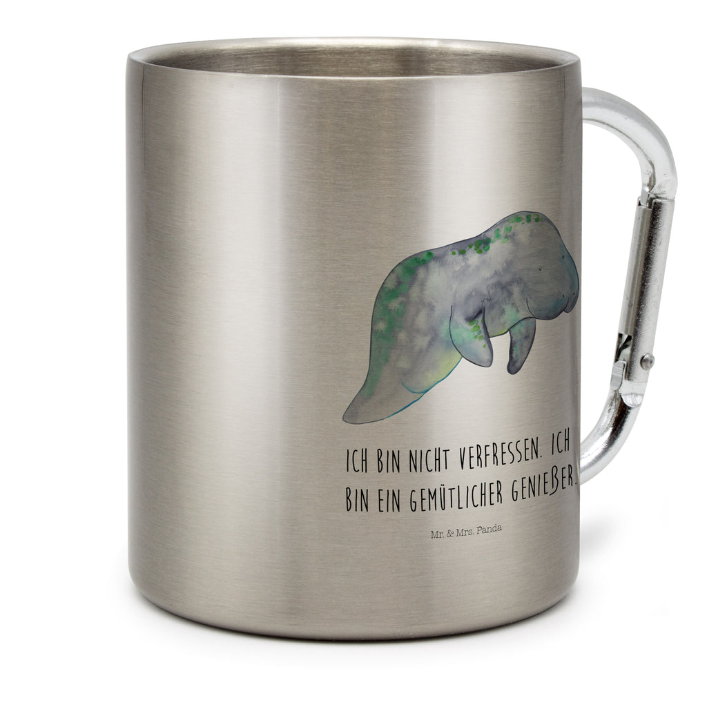 Edelstahlbecher Seekuh chillt Edelstahltasse, Karabiner, Edelstahlbecher, Outdoor, Camping, Tasse, Becher, Meerestiere, Meer, Urlaub, Seekuh, Seekühe, Diät, Abnehmen, Zucker, Diätwahn, Essen, Süßigkeiten