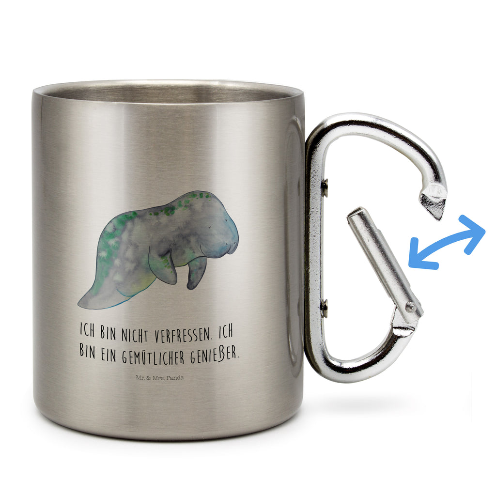 Edelstahlbecher Seekuh chillt Edelstahltasse, Karabiner, Edelstahlbecher, Outdoor, Camping, Tasse, Becher, Meerestiere, Meer, Urlaub, Seekuh, Seekühe, Diät, Abnehmen, Zucker, Diätwahn, Essen, Süßigkeiten